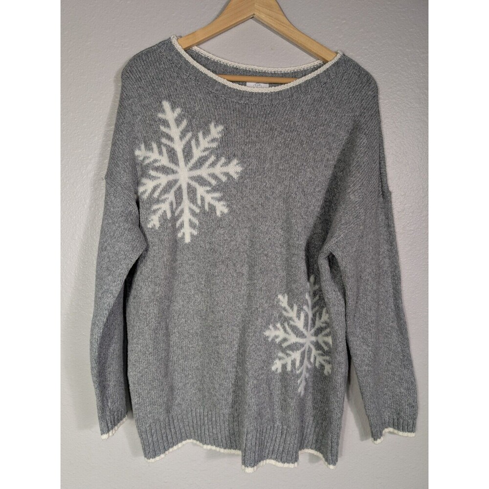 J. Jill Heather Gray Sweater with Snowflake Design